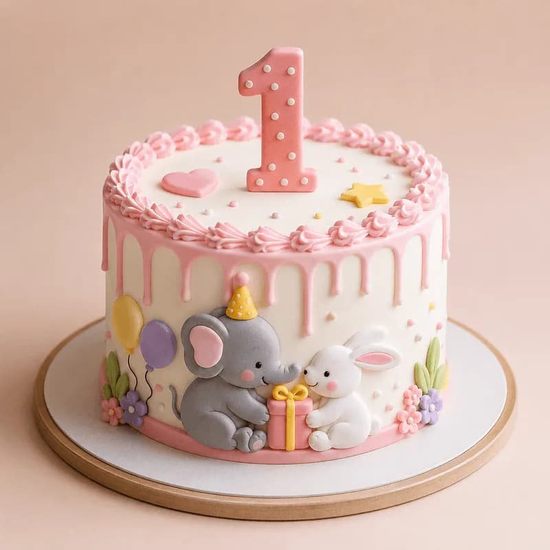1st Birthday Cake â Elephant & Bunny
