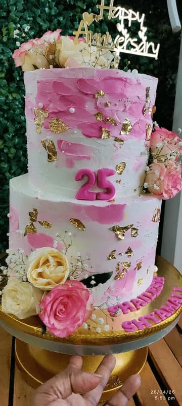Golden 25th Anniversary Cake