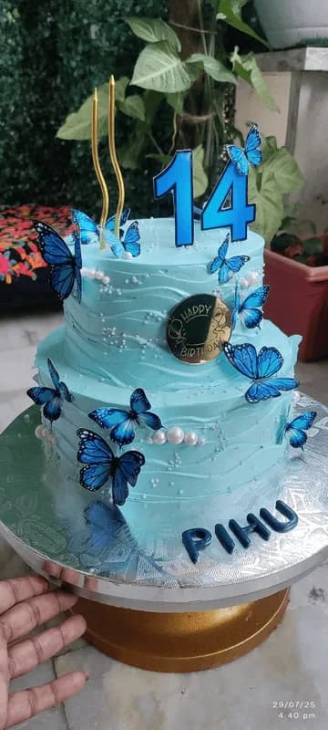 Teal Butterfly Birthday Cake